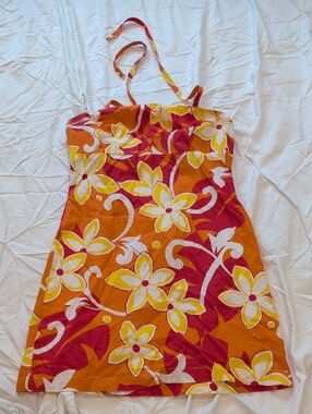 Hawaiian Tropical Floral Sundress in Orange, Yellow & White